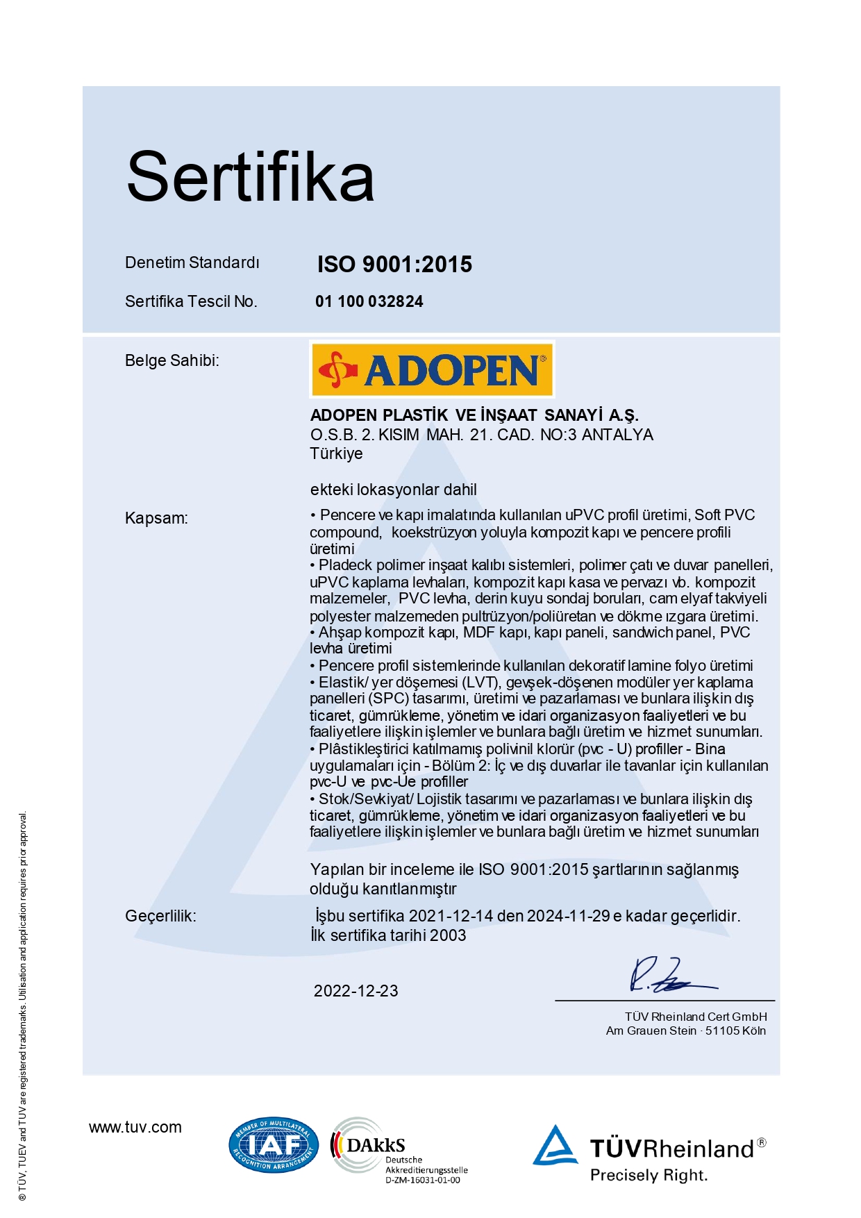 ISO 14001:2015 Belgesi
