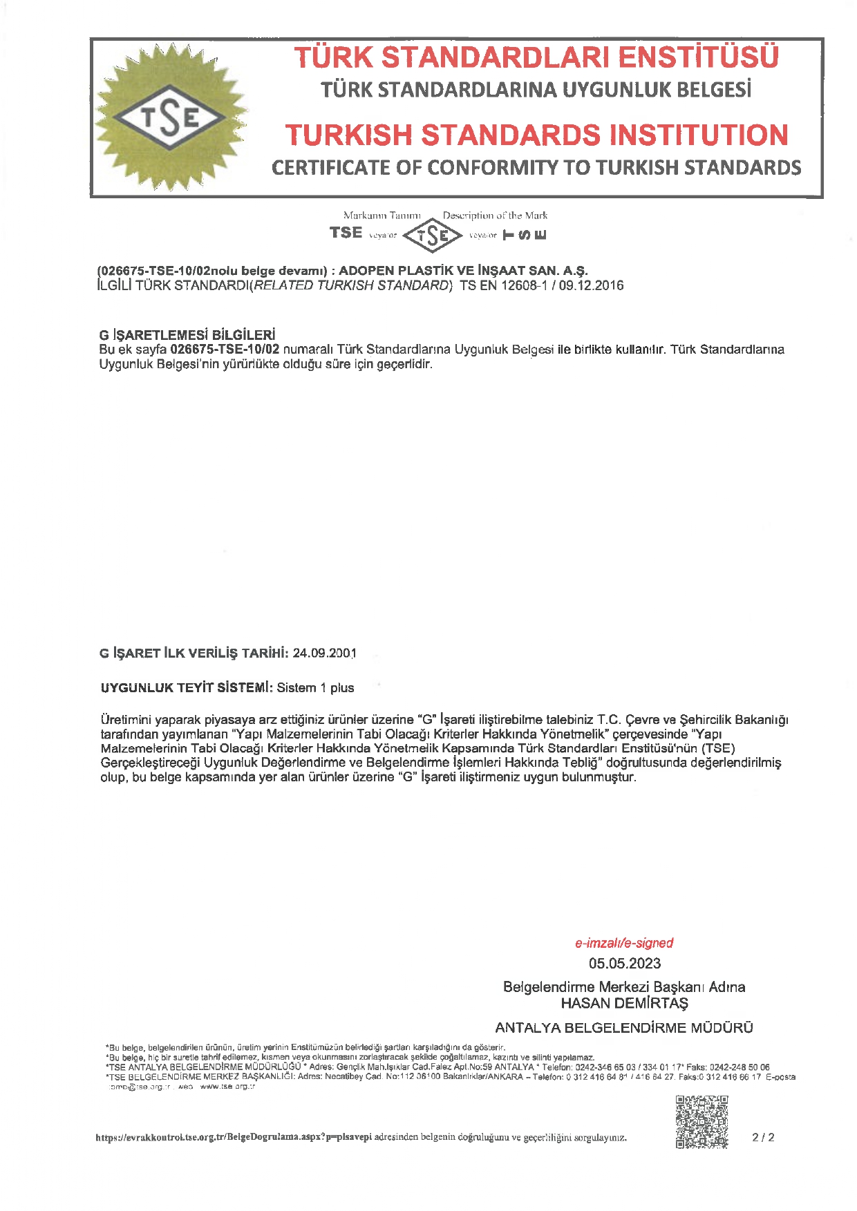 TS EN 12365-1 Belgesi